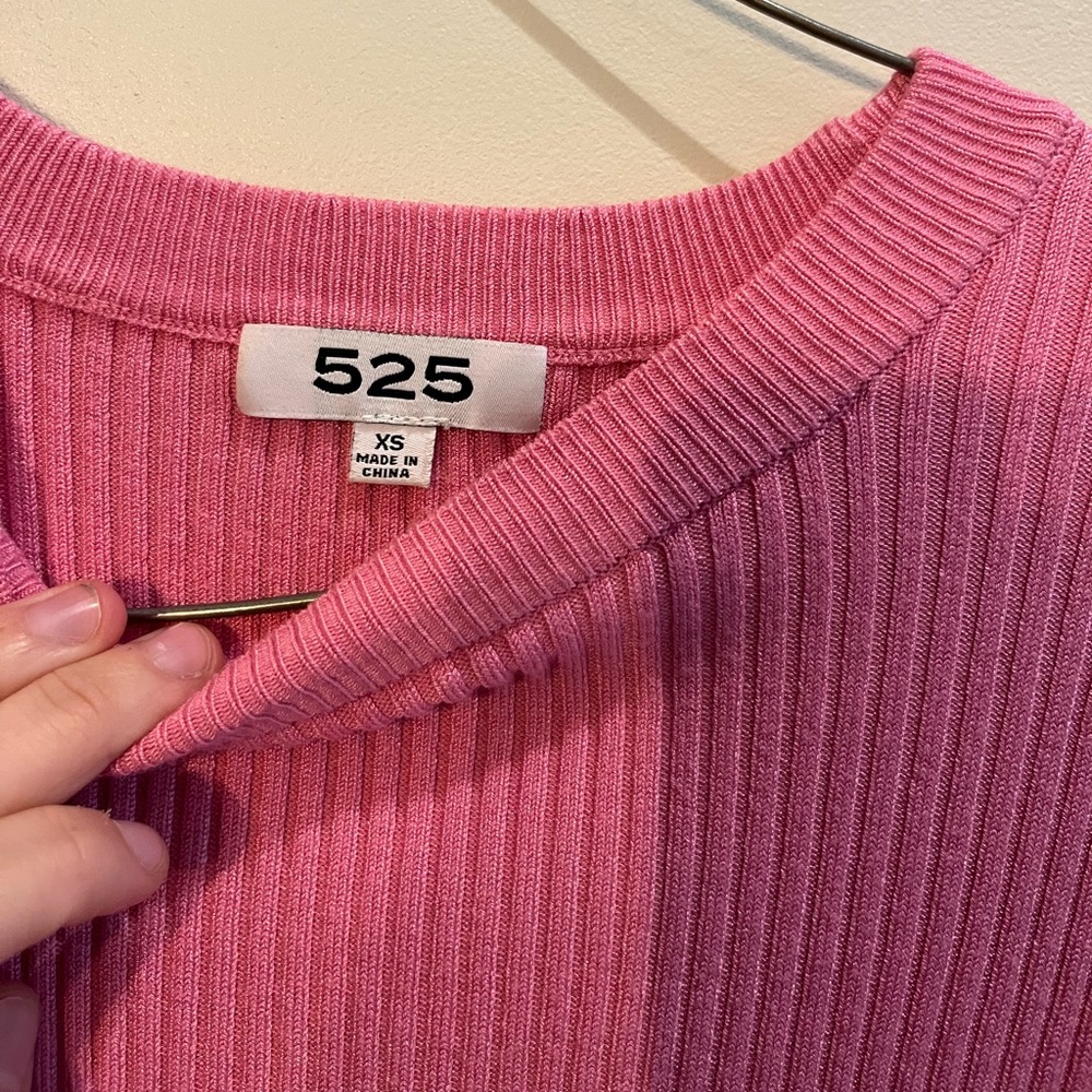 525 America Pink Ribbed Crew Neck Sweater